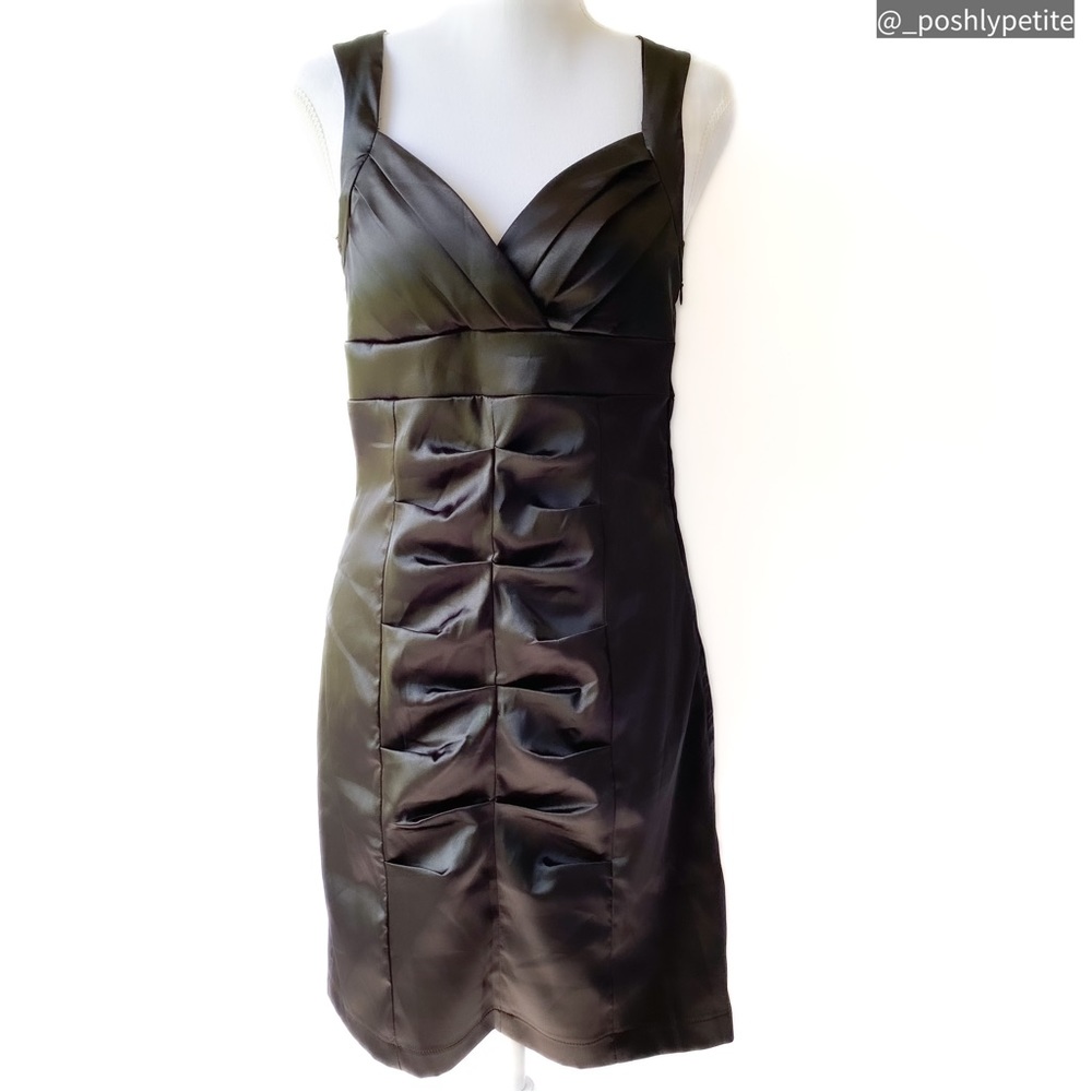 Womans satin wide straps ruched mini midi dress